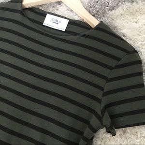 ZARA ribbed bodycon green striped dress